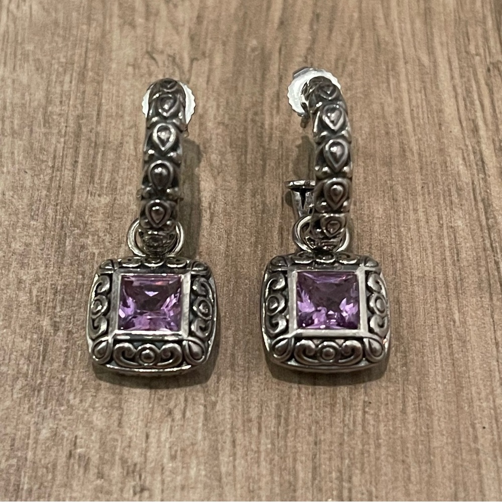 John Hardy Angela Sterling Silver Purple Amethyst Two-Piece Hoop Dangle Earrings